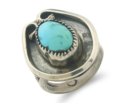 Vintage Ring 925 Sterling Authentic Turquoise Artist Signed O Size 7.0