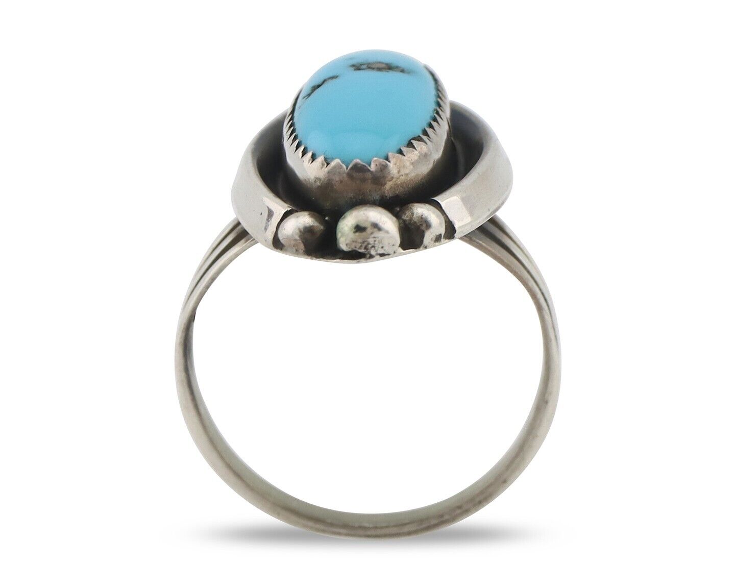 Navajo Ring .925 Silver Sleeping Beauty Turquoise Signed SkyStone Creations C80s
