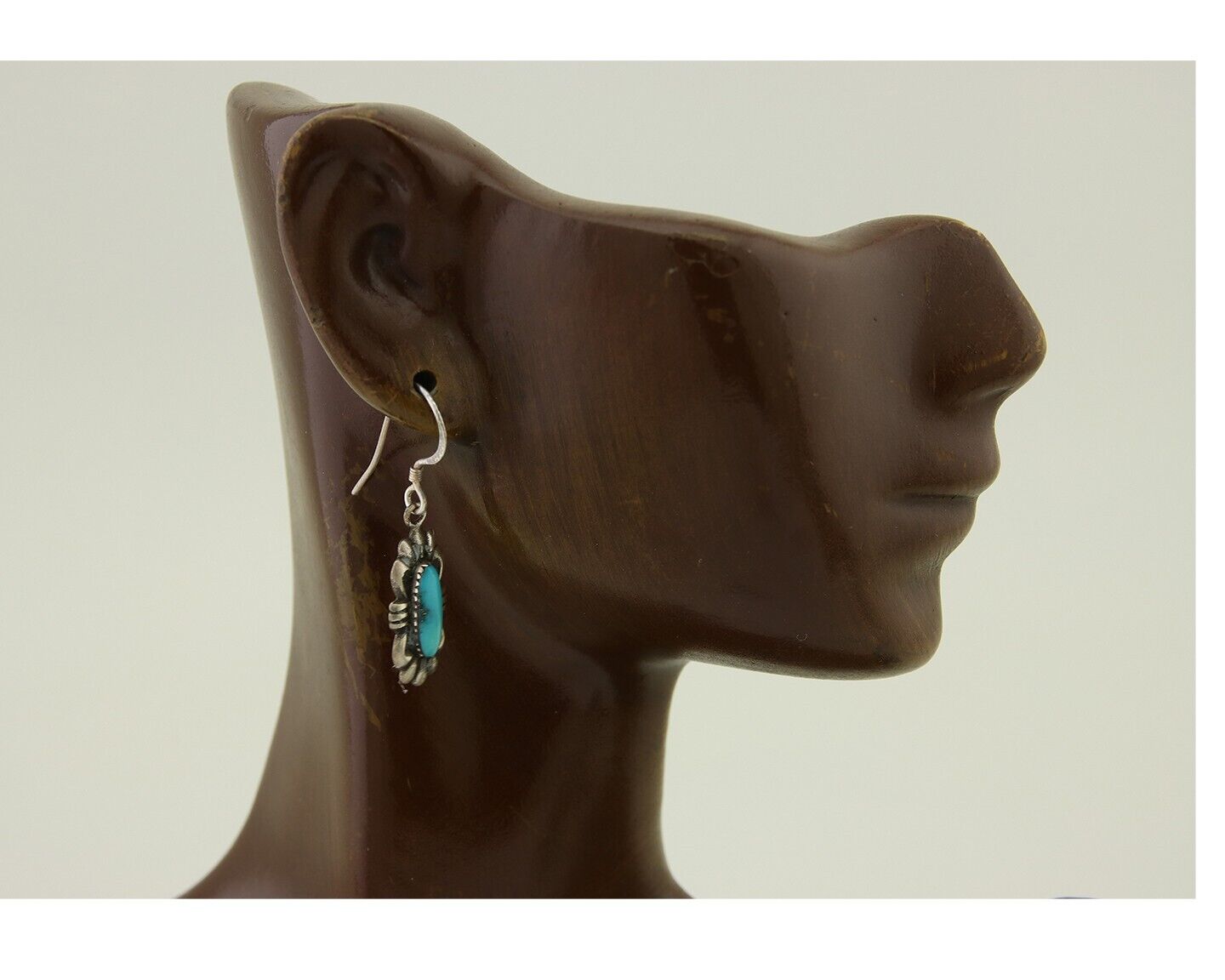 Navajo Hand Stamped Earrings 925 Silver Natural Turquoise Native Artist C.80's