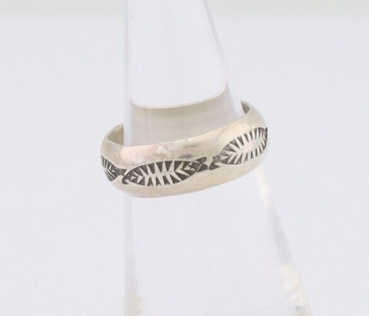 Navajo Hand Stamped Band 925 Silver 6.0 mm Signed Larry Chavez Size 5.0 C.80's