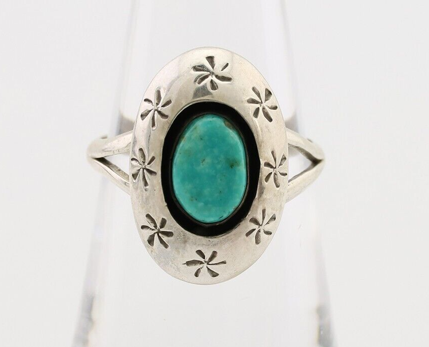 Navajo Ring 925 Silver Kingman Turquoise Native American Artist C.80's