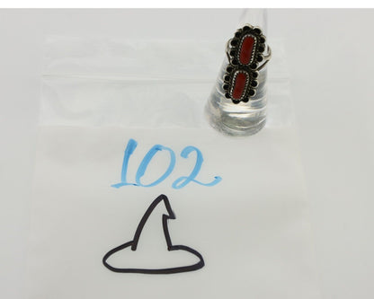 Navajo Ring 925 Silver Mediterranean Coral Native American Artist C.80's