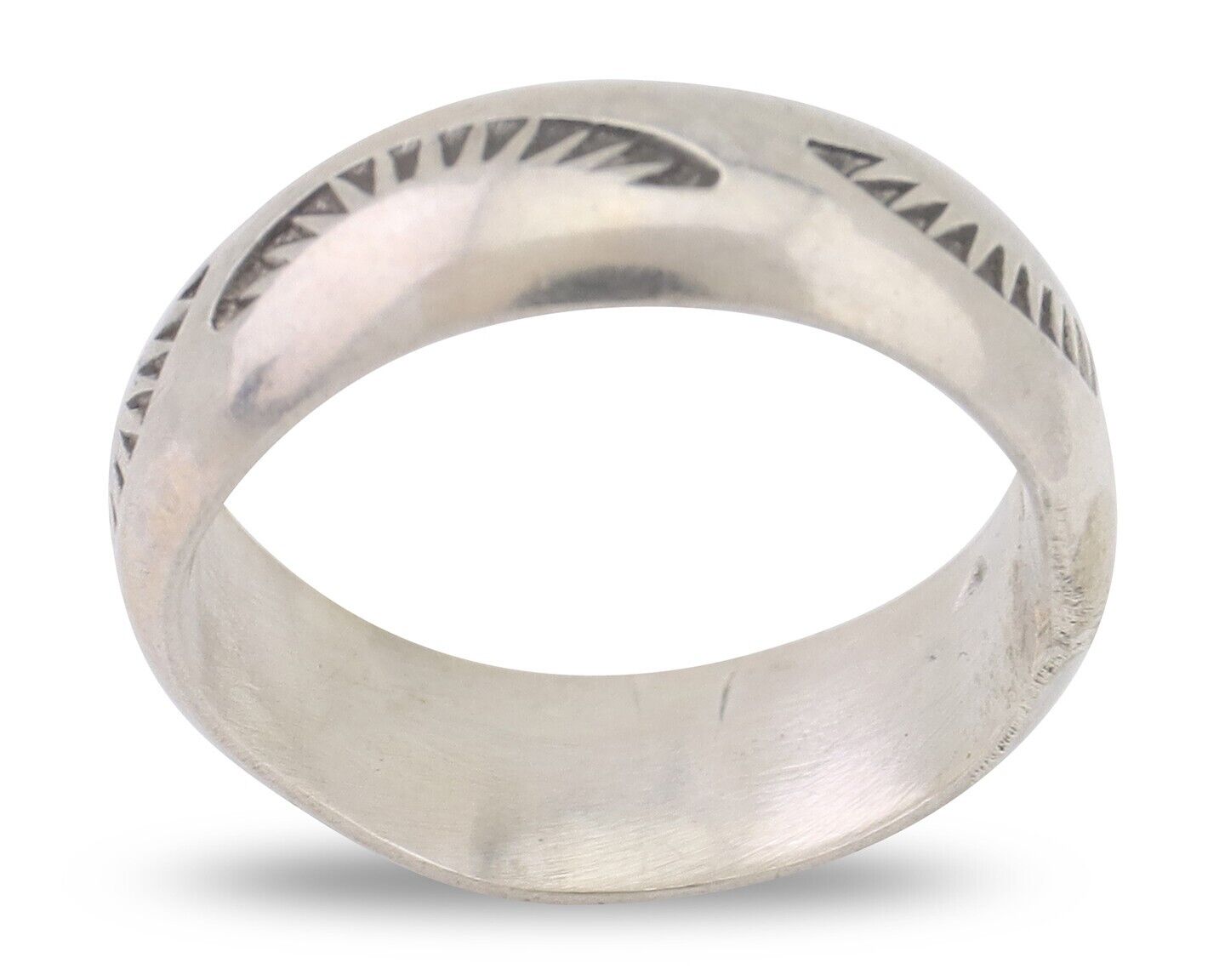 Navajo Hand Stamped Band 925 Silver 6.0 mm Signed Larry Chavez Size 5.75 C.80's