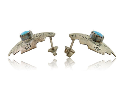 Navajo Hand Stamped Earrings 925 Silver Turquoise Native American Artist C.80's