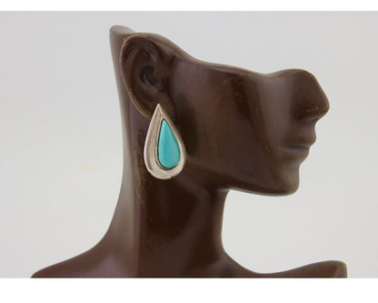Navajo Dangle Earrings 925 Silver Natural Turquoise Signed Thomas Charay C.1988