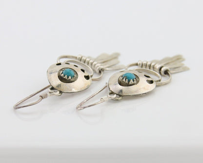 Navajo Dangle Earrings 925 Silver Natural Turquoise Artist Signed ES C.80's