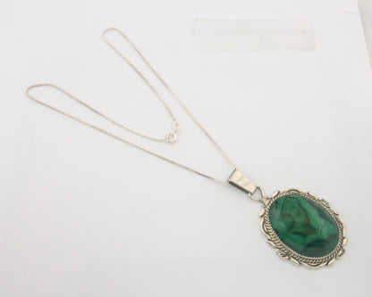 Navajo Sterling Silver Necklace Malachite Authentic Vintage Signed TALHAT