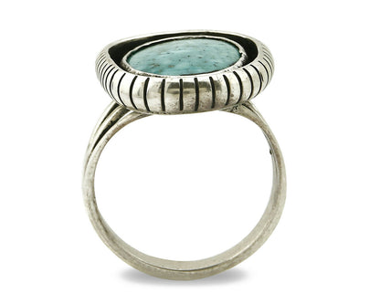 Navajo Ring .925 SOLID Silver Kingman Turquoise Artist Signed Montoya C.1980's
