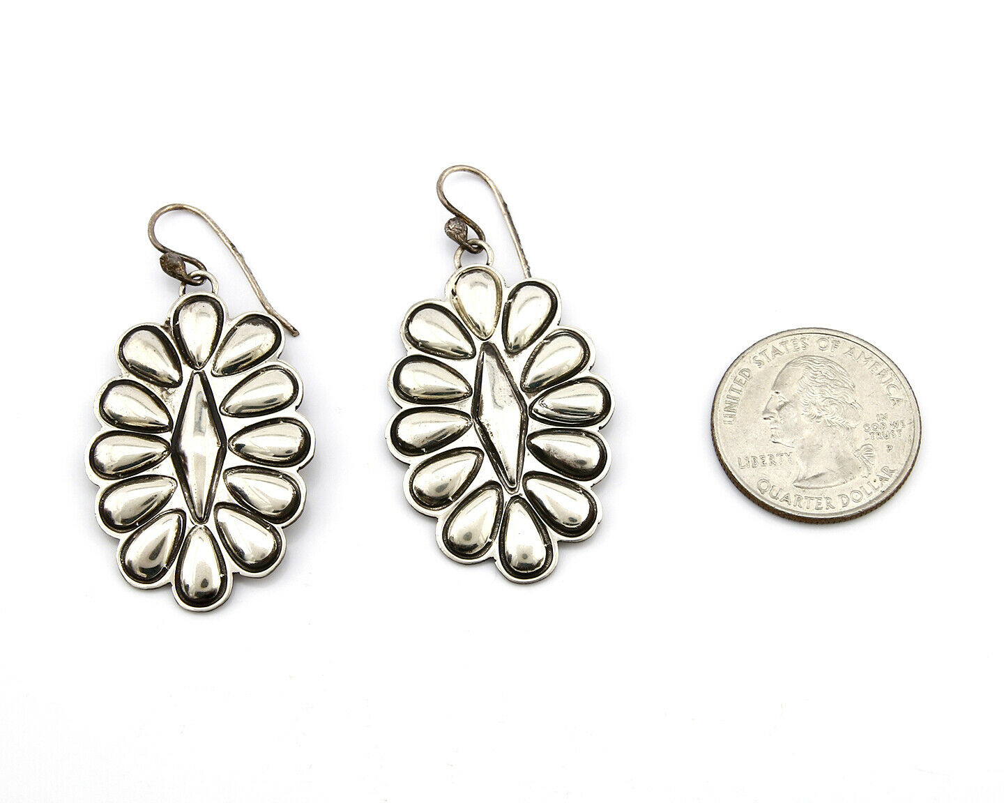 Navajo .925 SOLID Silver Shield J Hook Drop Dangle Earrings