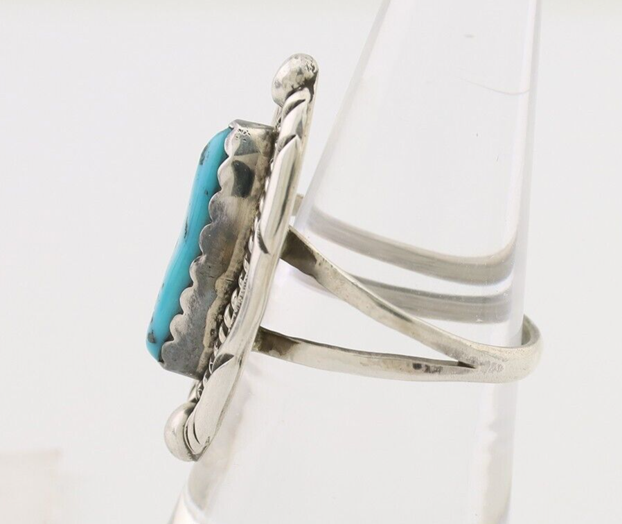 Navajo Ring 925 Silver Sleeping Beauty Turquoise Signed V & N EDSITTY C.80's