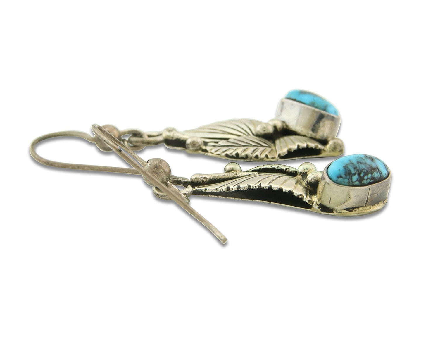 Navajo Earrings 925 Silver Natural Turquoise Artist Signed Yazzie C.80's