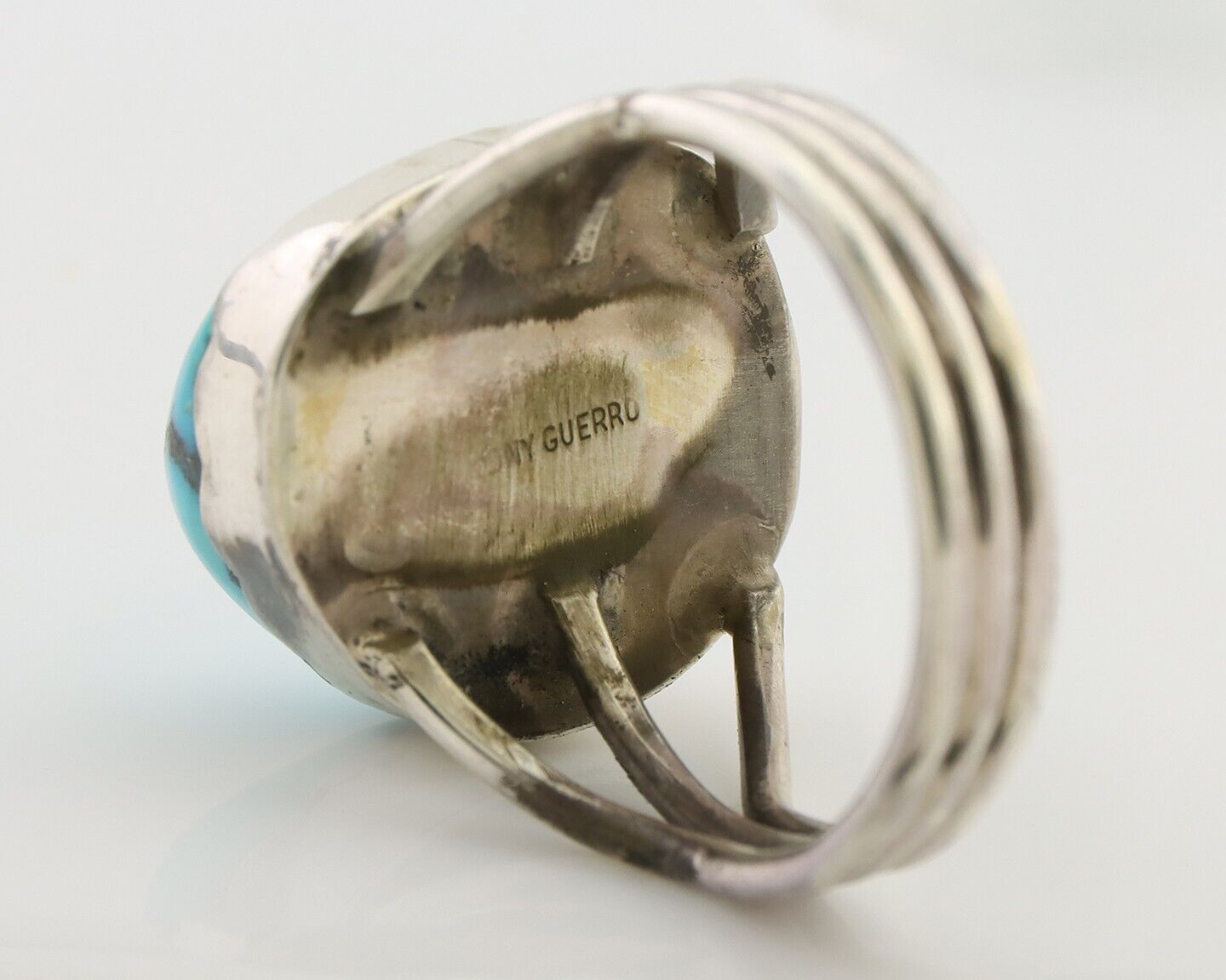 Navajo Ring 925 Silver Natural Blue Turquoise Signed Tony Guerro C.80's