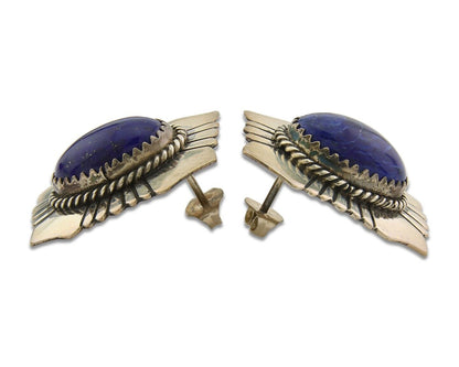 Navajo Earrings 925 Silver Handmade Natural Lapis Artist Signed Begay C.80's