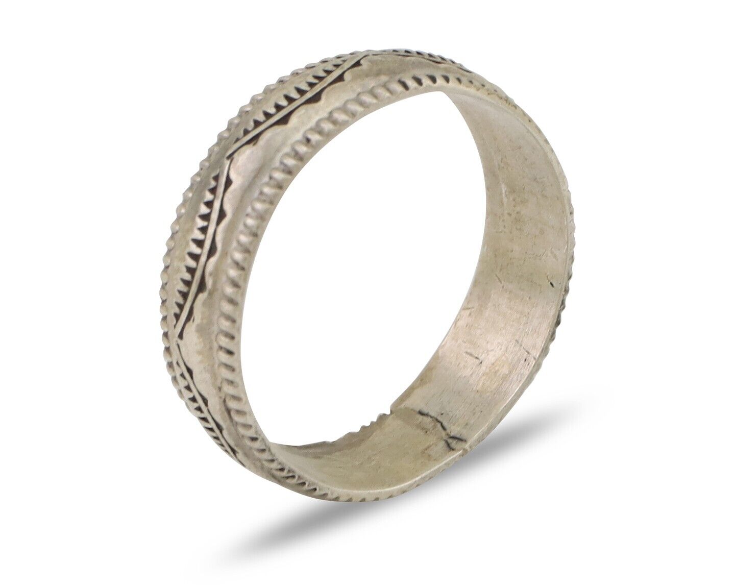 Navajo Hand Stamped Band 925 Silver 6.0 mm Native Artist Size 7.5 C.80's