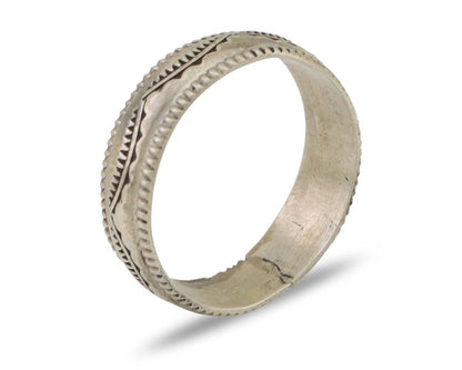 Navajo Hand Stamped Band 925 Silver 6.0 mm Native Artist Size 7.5 C.80's