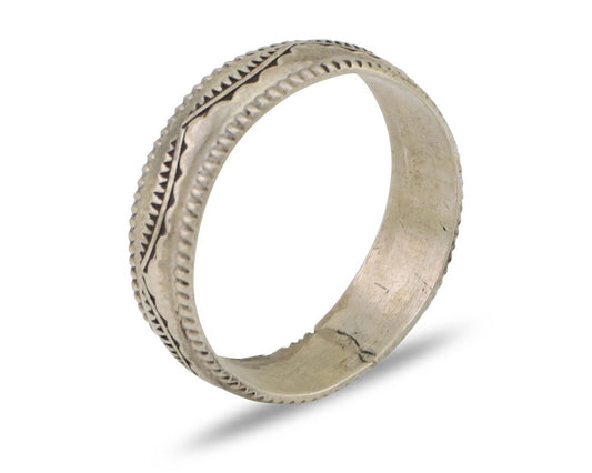 Navajo Hand Stamped Band 925 Silver 6.0 mm Native Artist Size 7.5 C.80's