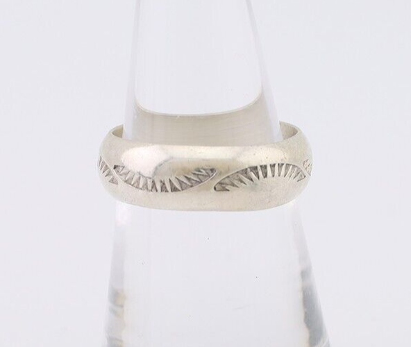 Navajo Hand Stamped Band 925 Silver 6.0 mm Signed Larry Chavez Size 6.5 C.80's