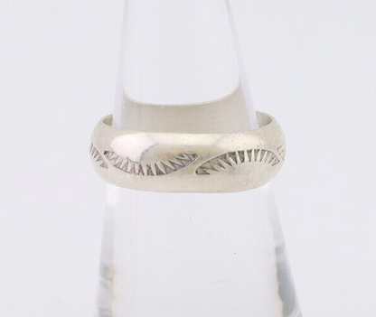 Navajo Hand Stamped Band 925 Silver 6.0 mm Signed Larry Chavez Size 6.5 C.80's