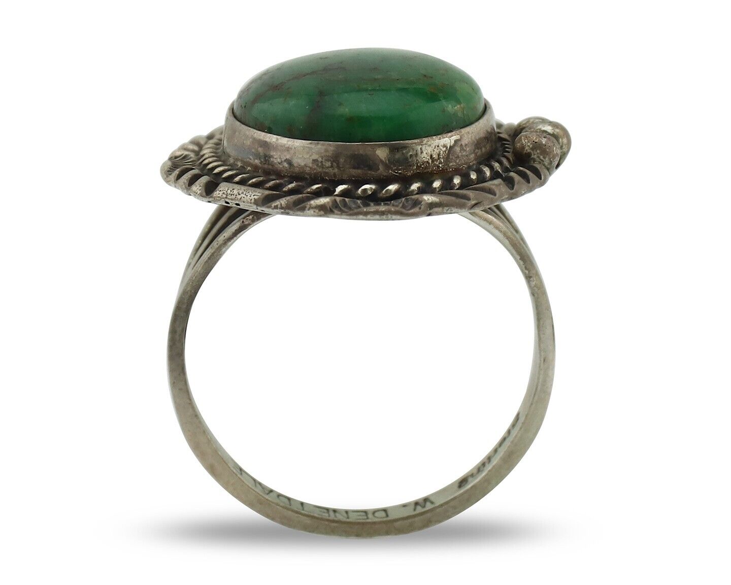 Navajo Ring 925 Silver Green Turquoise Artist Signed William Denetdale C.80's