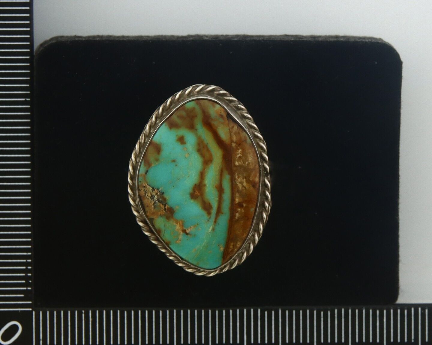 Navajo Ring 925 Sterling Natural Turquoise Native Artist C.80's Size 8.5