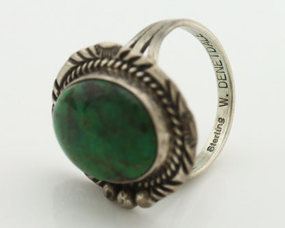 Navajo Ring 925 Silver Green Turquoise Artist Signed William Denetdale C.80's