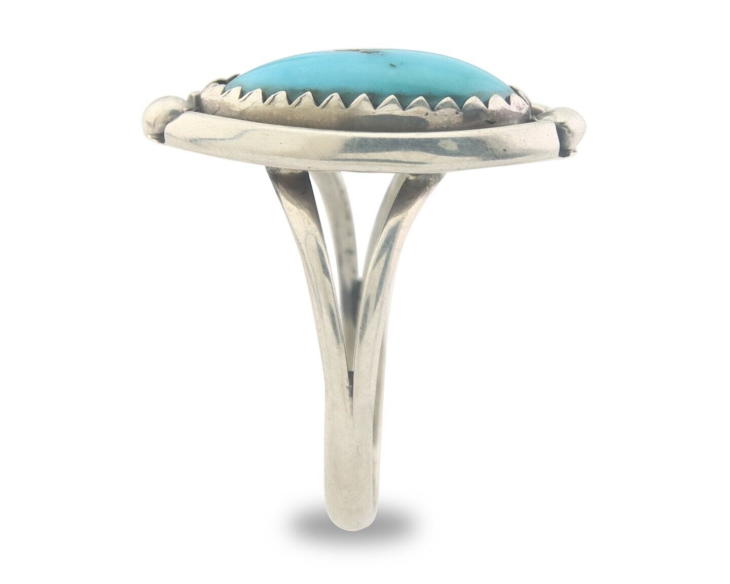 Navajo Ring 925 Sterling Natural Turquoise Native Artist C.80's Size 5.0