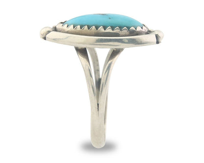 Navajo Ring 925 Sterling Natural Turquoise Native Artist C.80's Size 5.0