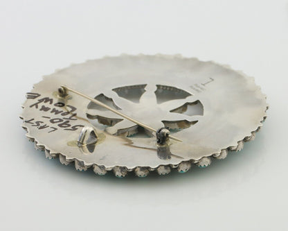 Navajo Pin Pendant 925 Silver Blue Turquoise Signed Tommy Lowe C.80's