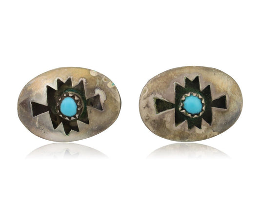 Navajo Handmade Earrings 925 Silver Natural Turquoise Native Artist C.80's