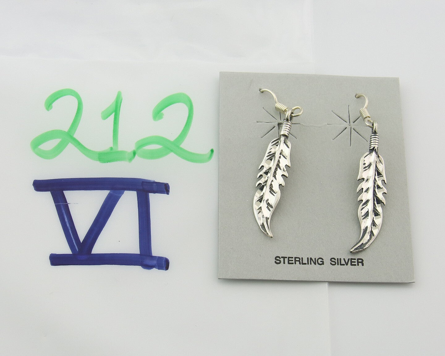 Navajo Feather Earrings Sterling Silver Dangle Vintage Authentic Signed Masha