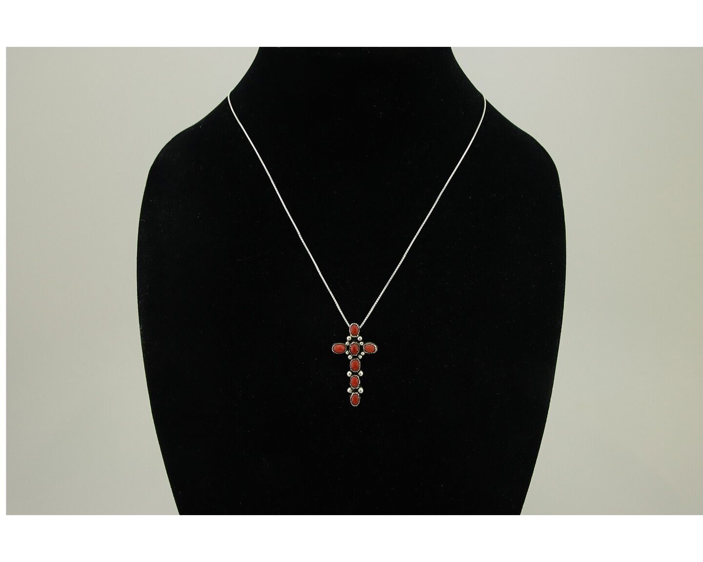 Navajo Cross Necklace 925 Silver Mediterranean Coral Native American Artist C80s