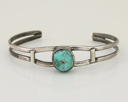 Navajo Hand Stamped Cuff Bracelet Turquoise 925 Silver Native American Artist