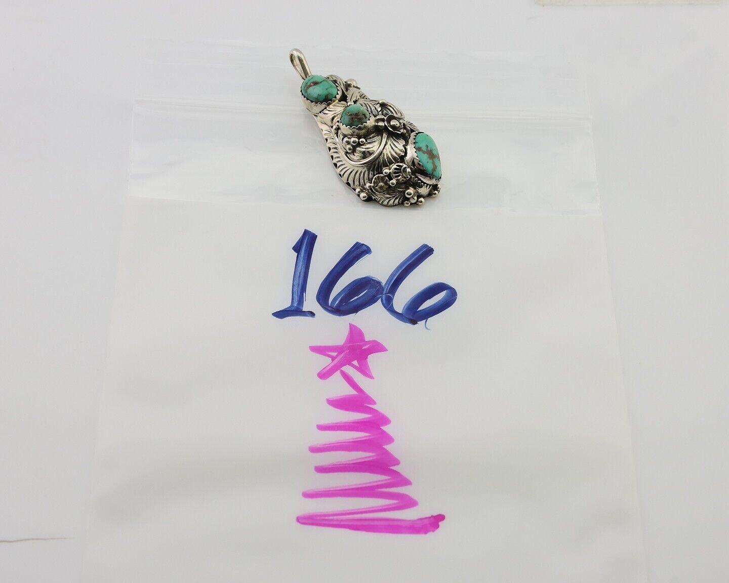 Navajo Pendant 925 Silver Natural Bisbee Turquoise Signed Tom Willeto C.80's