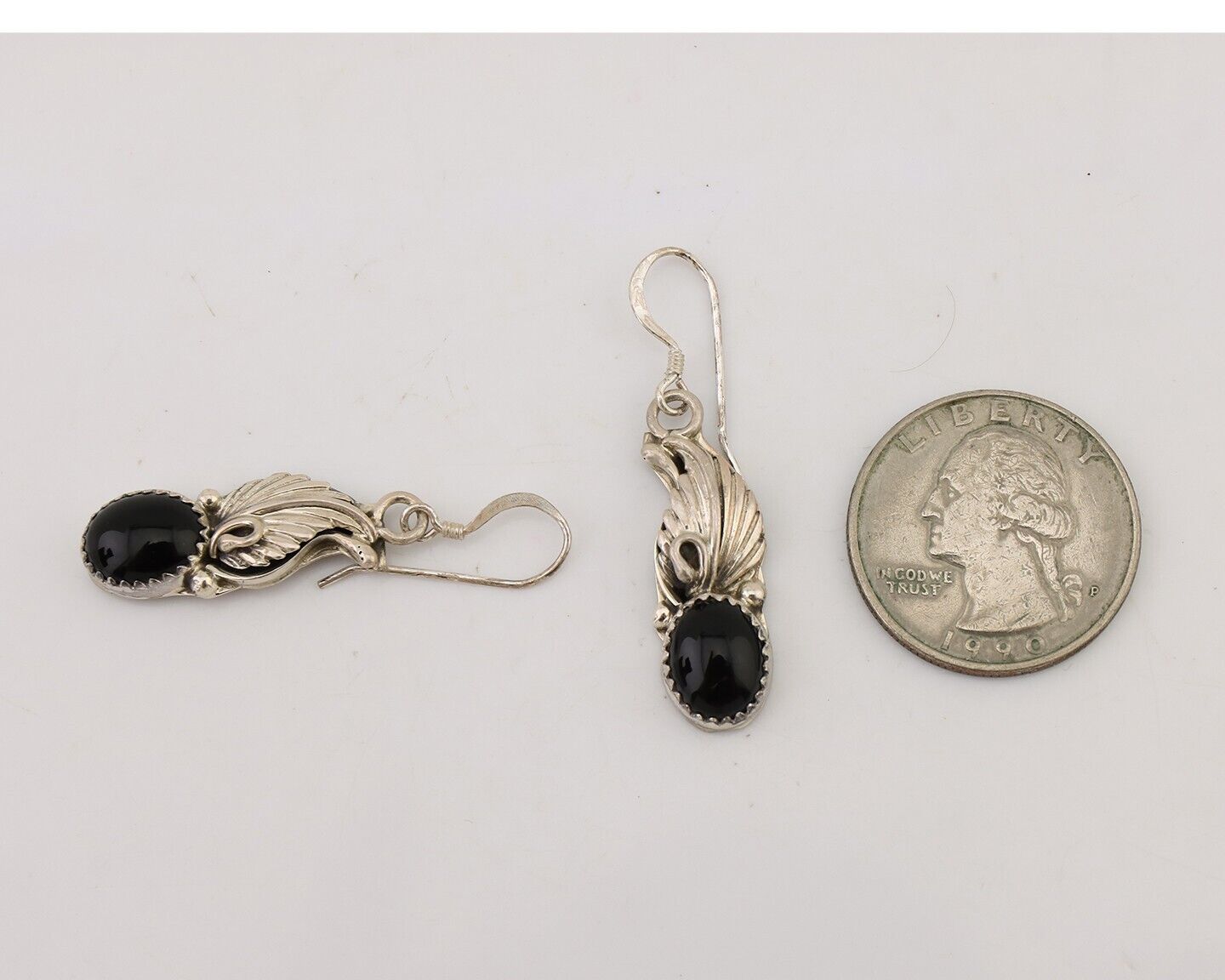 Navajo Dangle Earrings 925 Silver Black Onyx Native American Artist C.80's