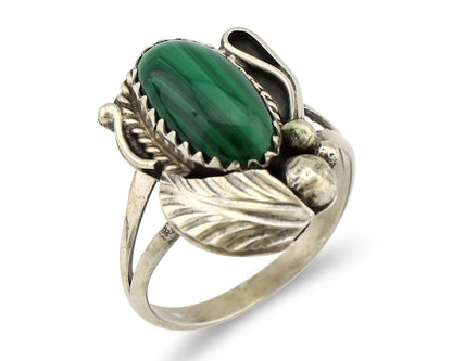 Navajo Ring 925 Silver Natural Malachite Artist Signed Justin Morris C.80's
