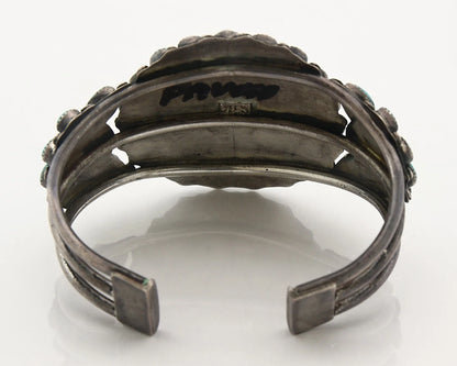 Navajo Cuff Bracelet Sterling Silver Kingman Vintage Turquoise Signed SIK C.80's