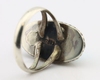Navajo Ring 925 Silver Natural Kingman Turquoise Signed M Montoya C.80's