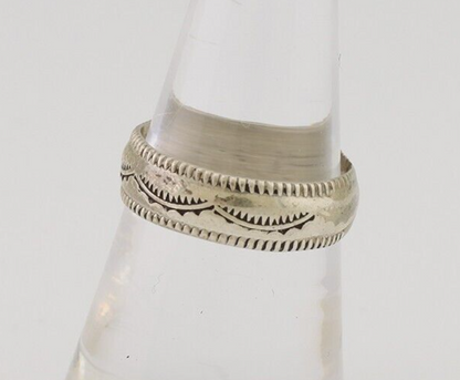 Navajo Hand Stamped Band 925 Silver 6.0 mm Native Artist Size 7.5 C.80's