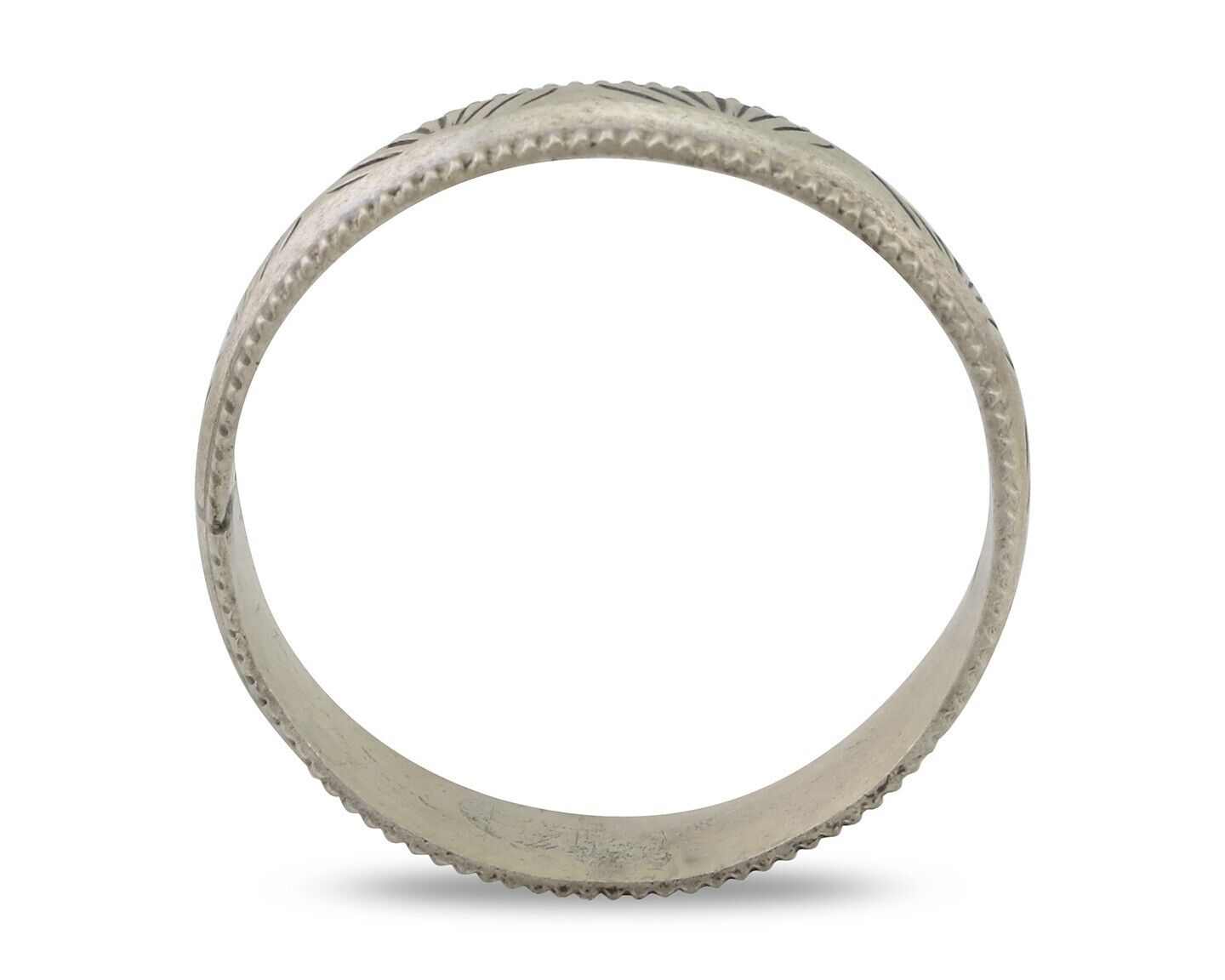 Navajo Hand Stamped Band 925 Silver 6.0 mm Signed Larry Chavez Size 12.75 C.80's