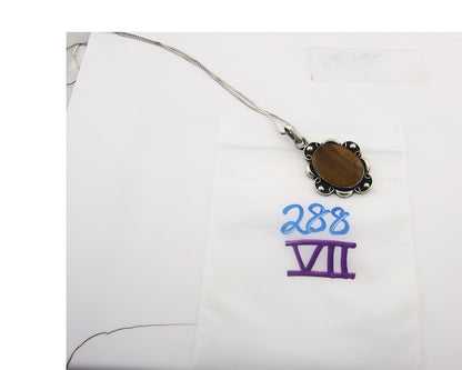 Navajo Sterling Silver Necklace Authentic Tiger Eye Sapphire Vintage Handmade