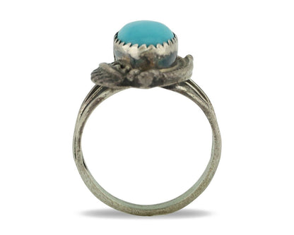 Navajo Ring 925 Silver Sleeping Beauty Turquoise Artist Signed JW C80