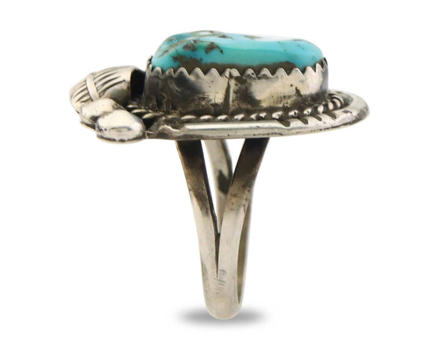 Navajo Ring 925 Sterling Natural Blue Turquoise Native Artist C.80's Size 5.75