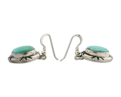 Navajo Handmade Earrings 925 Silver Natural Arizona Turquoise Signed Gecko C.80s