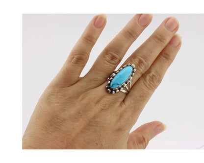 Navajo Ring .925 Silver Sleeping Beauty Turquoise Signed SkyStone Creations C80s