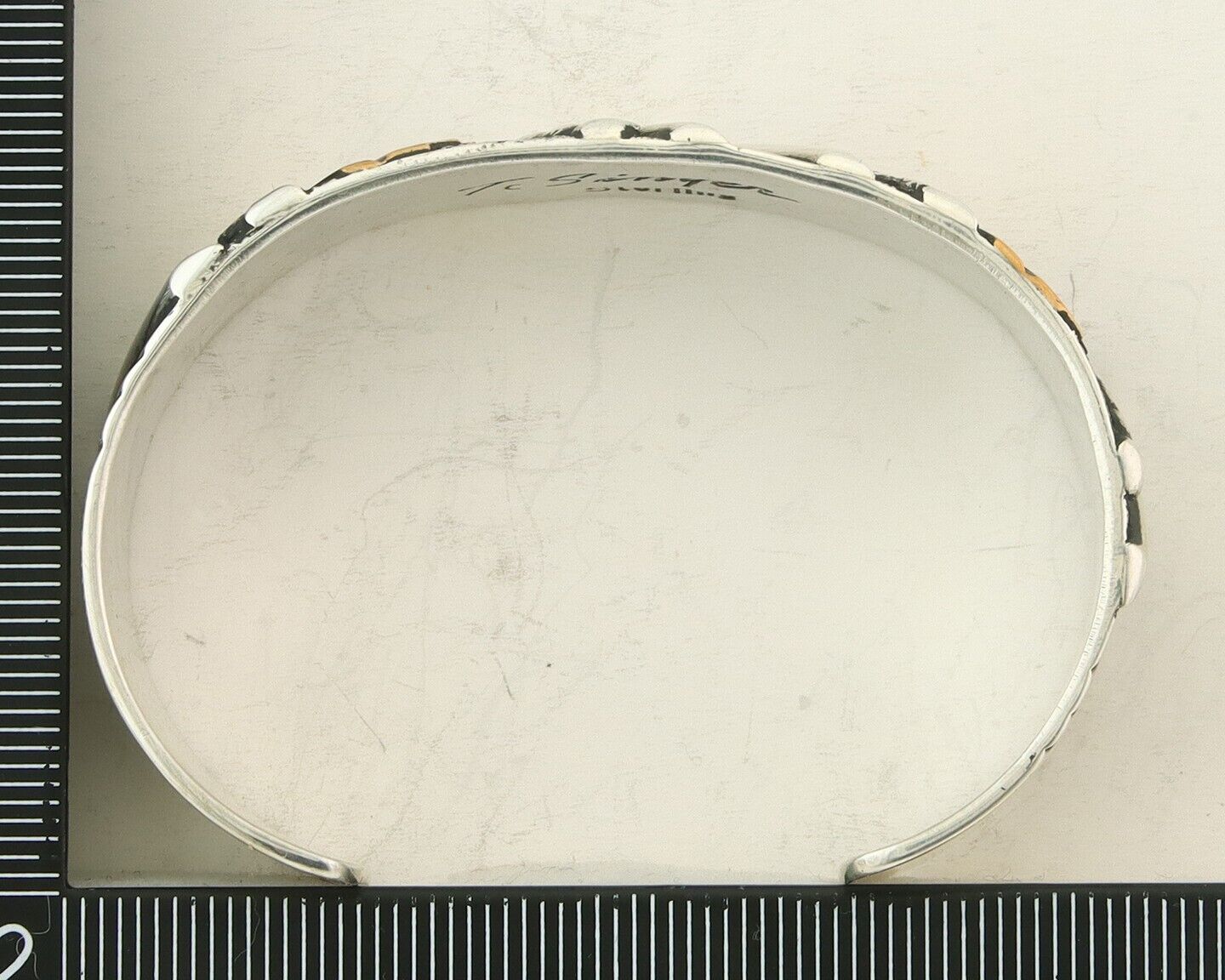 Navajo Bracelet Gold & 925 Silver Handmade 16 mm Wide Signed Thomas Singer C80s