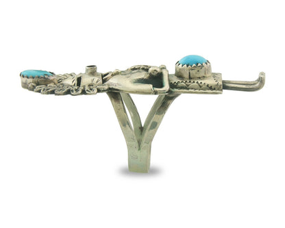 Vintage Navajo Kachina Ring 925 Sterling Turquoise Signed Gomez Size 8.0