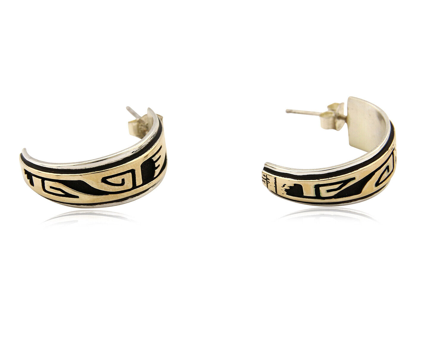 Navajo Hoop Earrings .925 Silver 14k SOLID Yellow GOLD MM Rogers & DJM