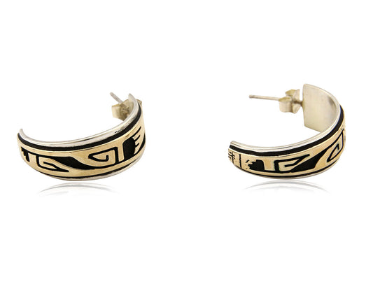 Navajo Hoop Earrings .925 Silver 14k SOLID Yellow GOLD MM Rogers & DJM