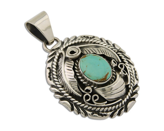 Navajo Pendant 925 Silver Natural Blue Turquoise Native American Artist C.80's