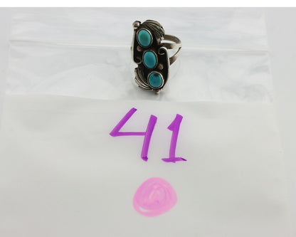 Navajo Ring 925 Silver Sleeping Beauty Turquoise Artist Signed T C.80's